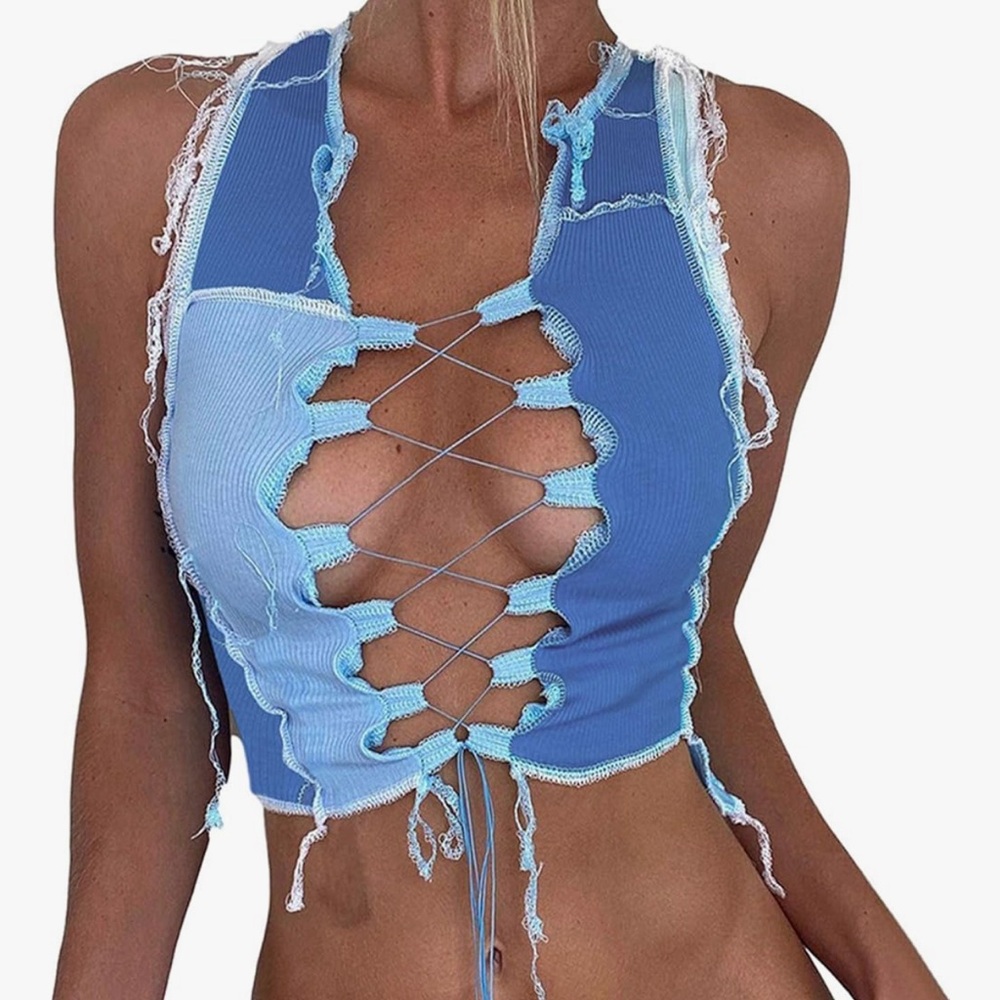 Ribbed Lace Up Top
